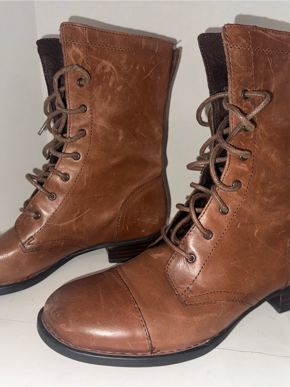 WOMEN'S BORN BROWN LEATHER COMBAT BOOTS SZ 10 EU 42 LACE UP UTILITY GRUNGE - Picture 3 of 7